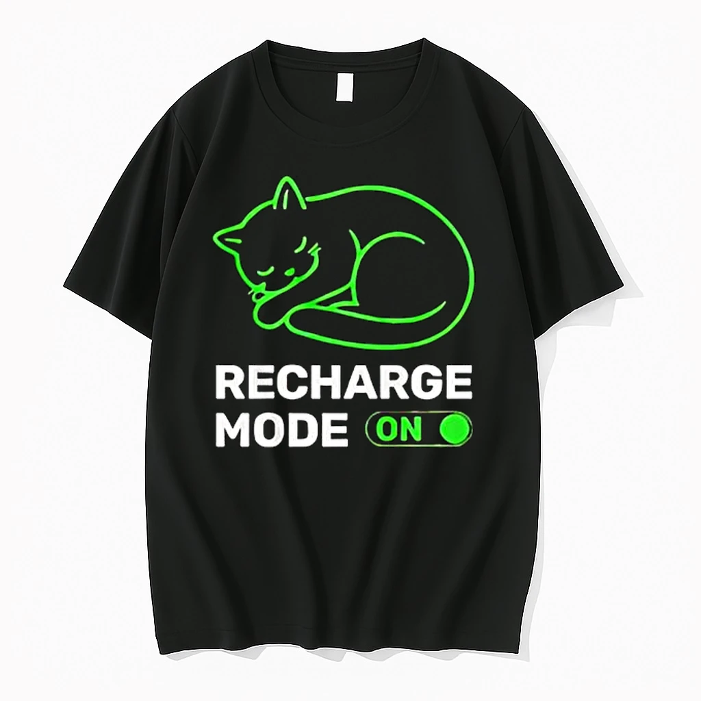 Neon Cat Recharge Mode On Shirts