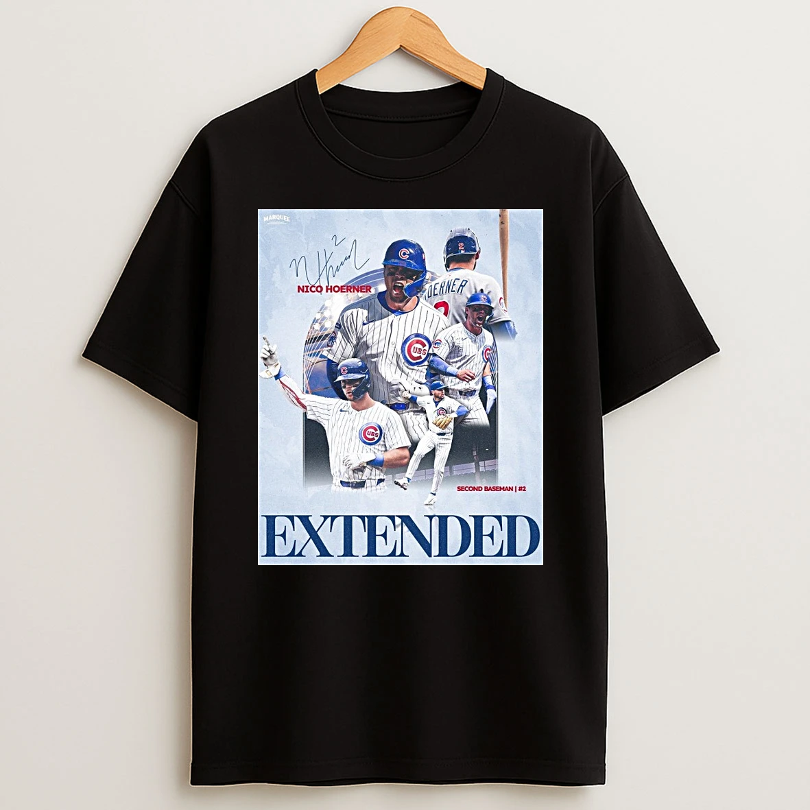 Nico Hoerner Chicago Cubs Second Baseman Extended Signature Shirts