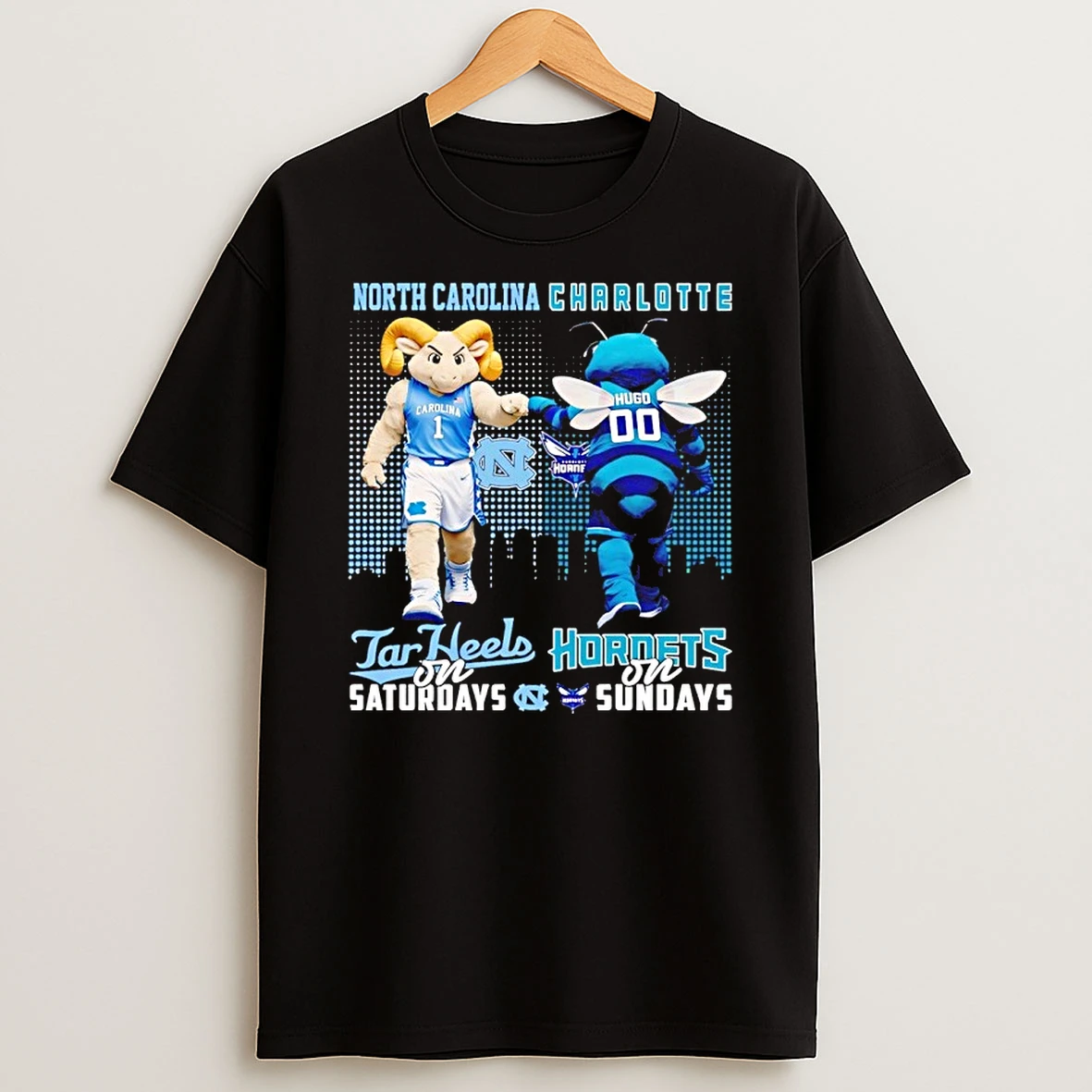 North Carolina Tar Heels On Saturdays Vs Charlotte Hornets On Sundays Mascots Skyline Shirts