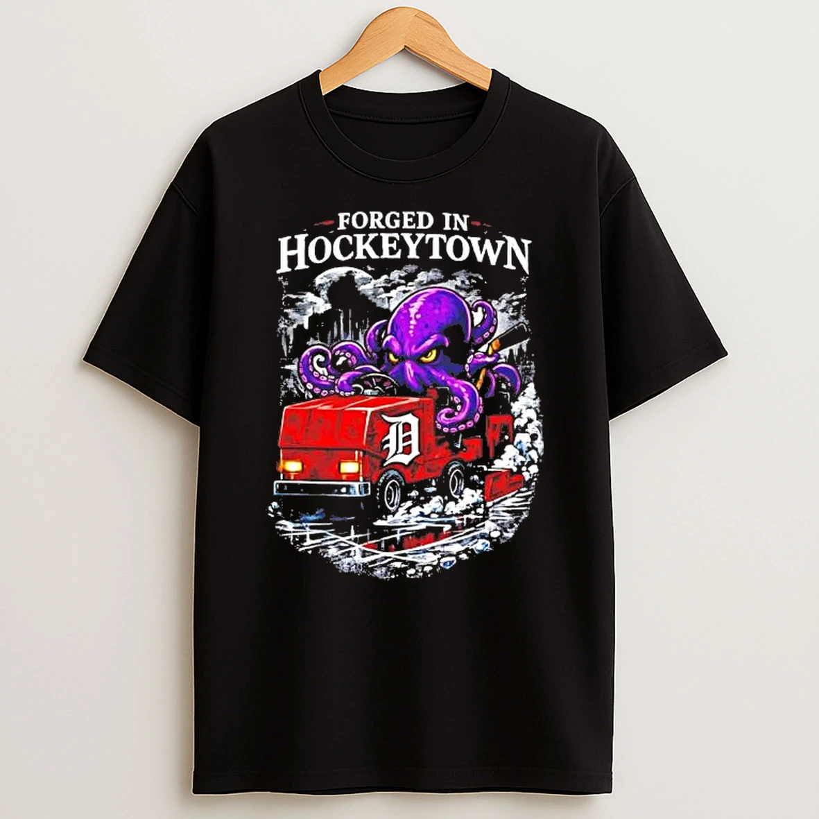 Octopus Zamboni Forged In Hockeytown Tee Shirts