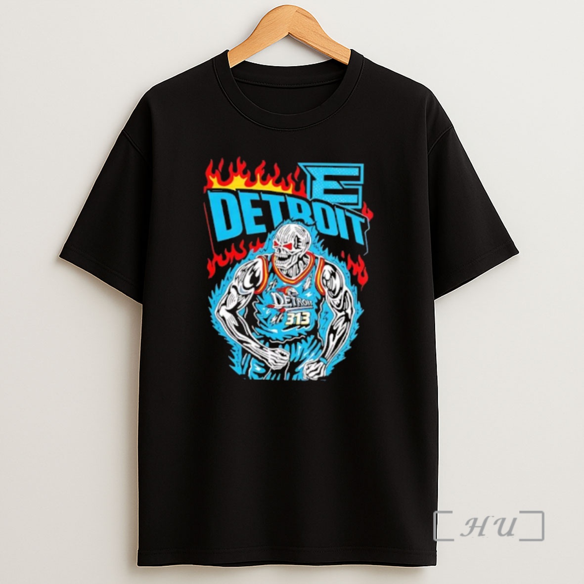 Officials Detroit Pistons 313 Basketball Skeleton Muscles Flame Shirt Sweatshirt Tee