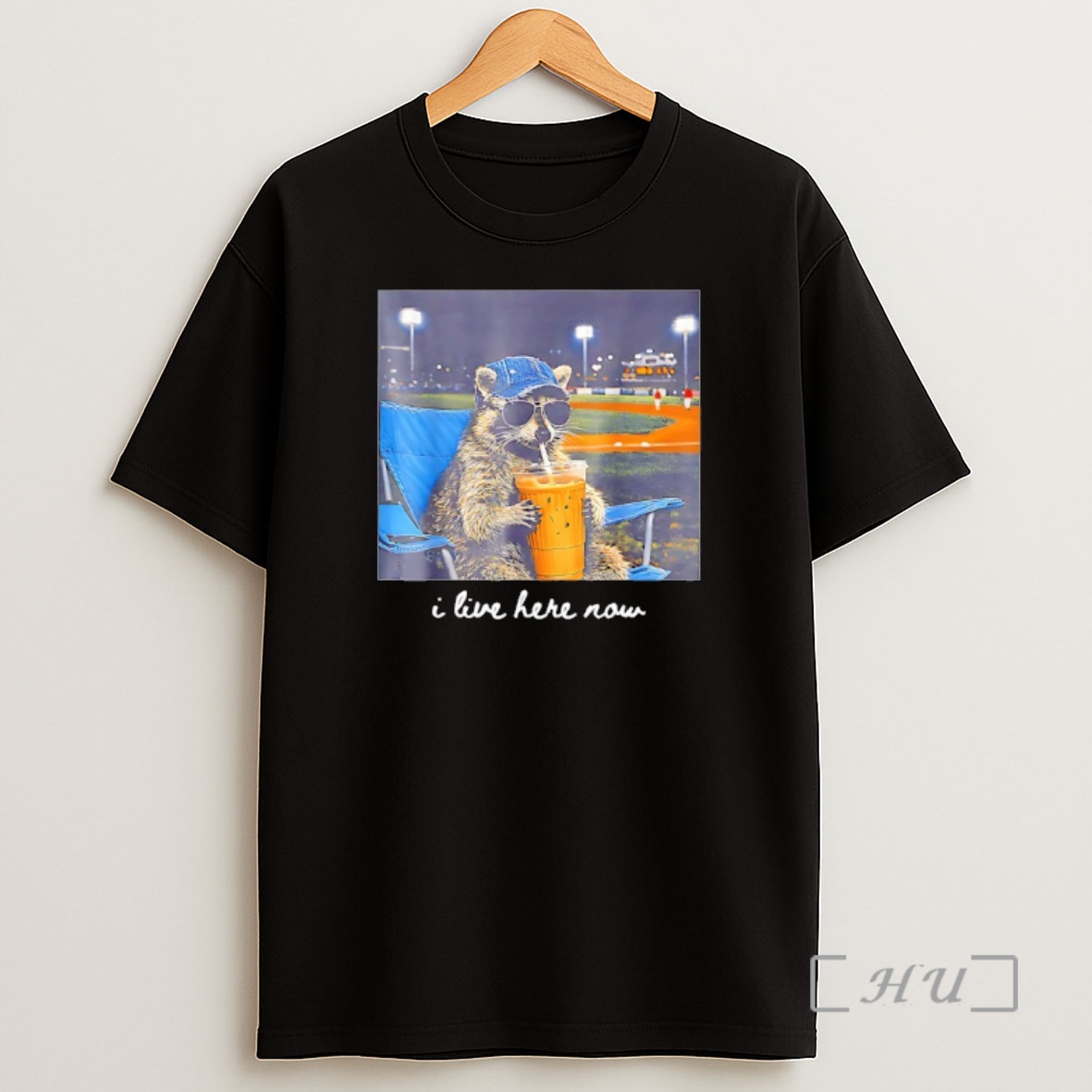 Officials I Live Here Now Raccoon Baseball Mama Shirt Sweatshirt Tee