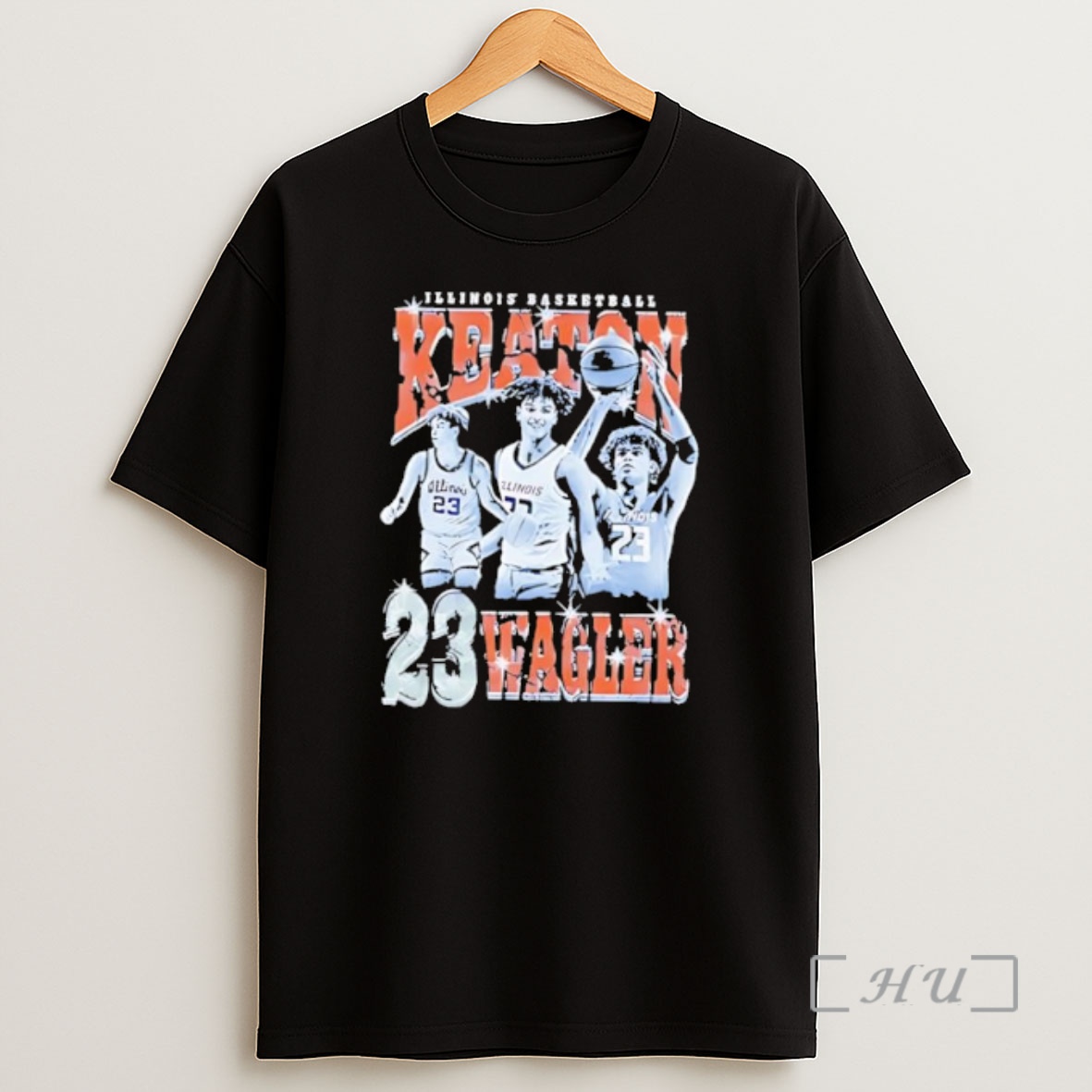 Officials Illinois Basketball Keaton Wagler Number 23 Action Pose Shirt Sweatshirt Tee