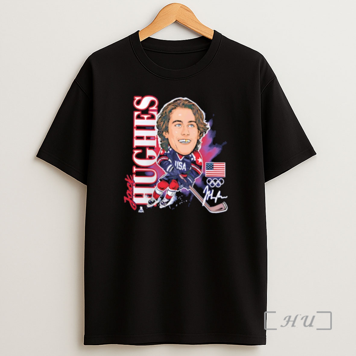 Officials Jack Hughes Us Mens Olympic Hockey Gold Medal Caricature Shirt Sweatshirt Tee
