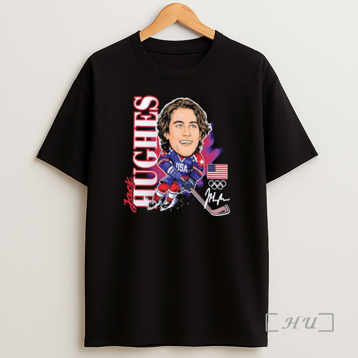 Officials Jack Hughes Usa Hockey Gold Medal Player Caricature Signature Shirt Sweatshirt Tee