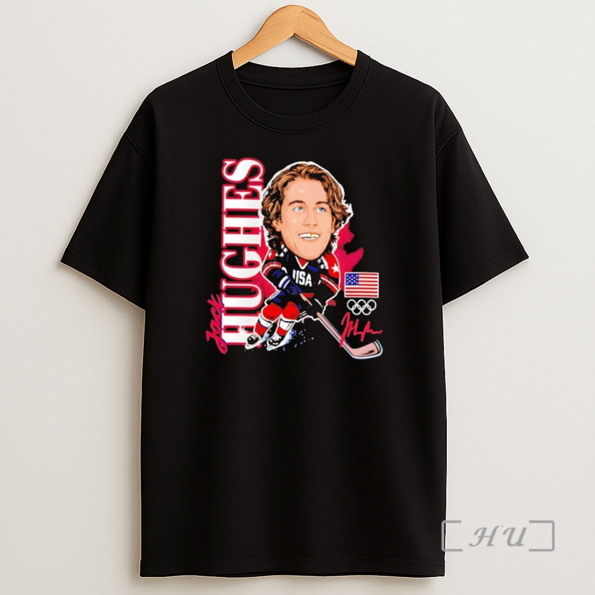 Officials Jack Hughes Big Head Usa Hockey American Flag Olympic 2026 Shirt Sweatshirt Tee