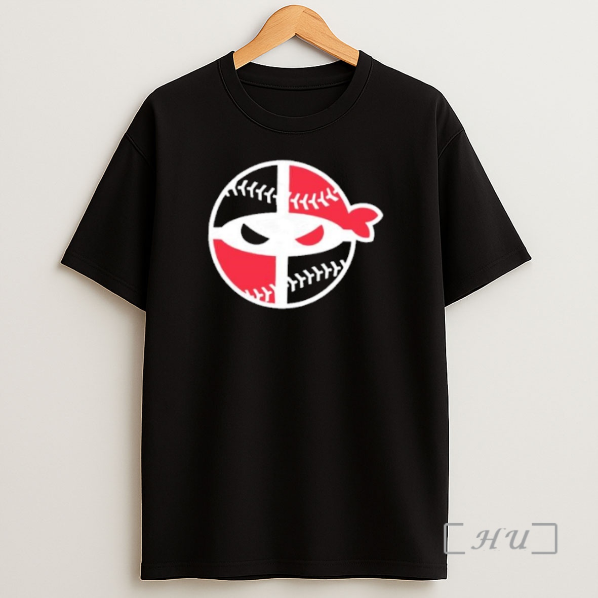 Officials Red Black Ninja Baseball Mask Circular Graphic Sports Shirt Sweatshirt Tee