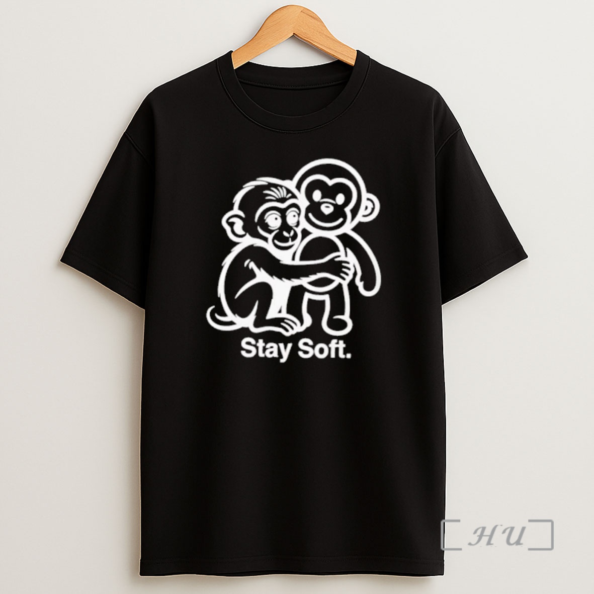 Officials Stay Soft Monkey Hugging Monkey White Line Art Shirt Sweatshirt Tee