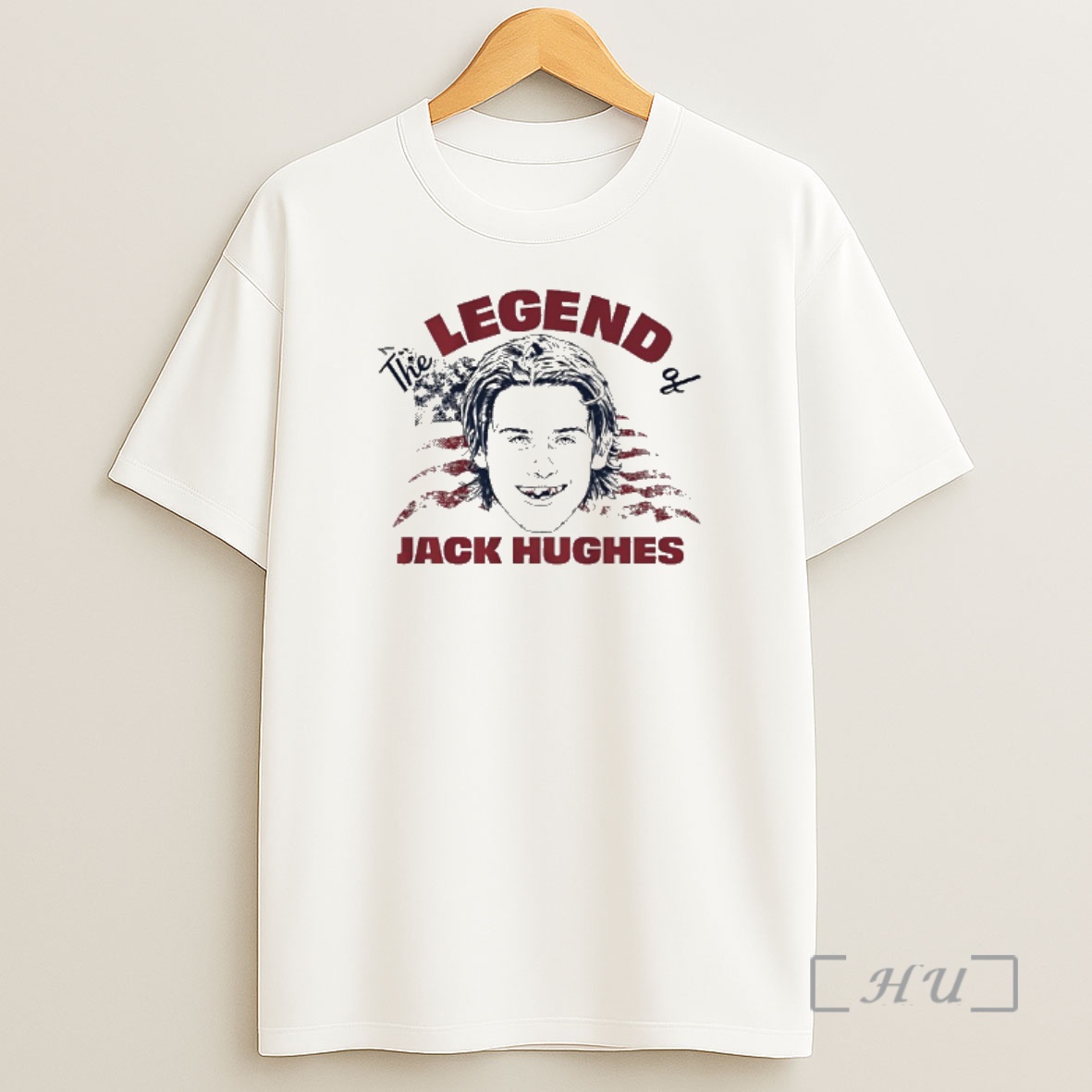 Officials The Legend Of Jack Hughes Big Head American Flag Shirt Sweatshirt Tee
