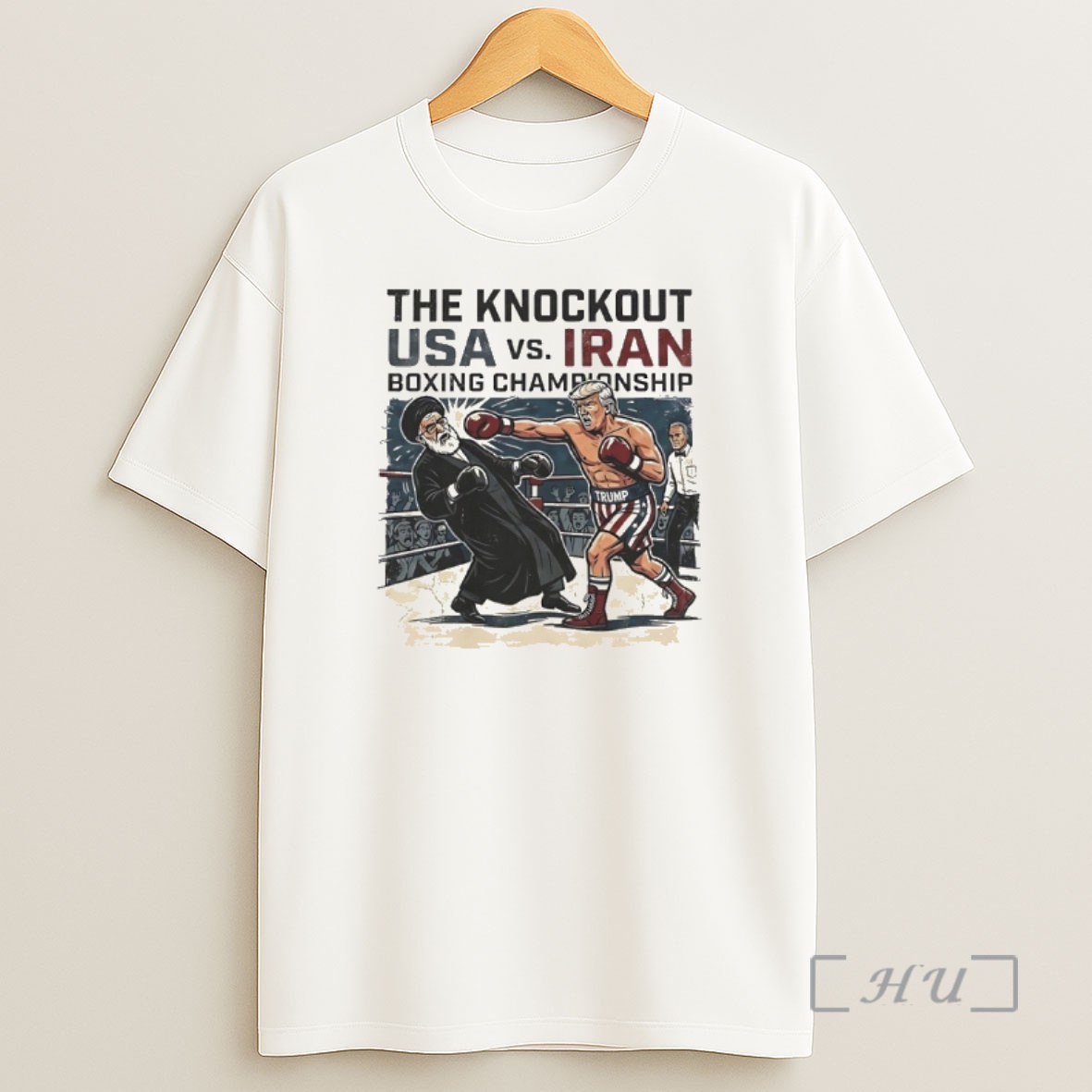 Officials Trump Knockout Ayatollah Ali Khamenei 2026 Usa Vs Iran Boxing Championship Funny Shirt Sweatshirt Tee