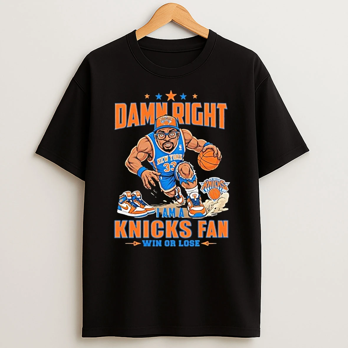 Patrick Ewing Damn Right I Am Knicks Fan Win Or Lose Cartoon Shirts