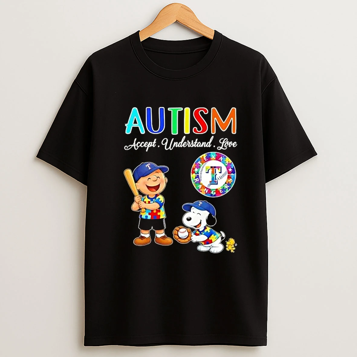 Peanuts Charlie Brown X Snoopy Autism Accept Understand Love Texas Rangers Shirts