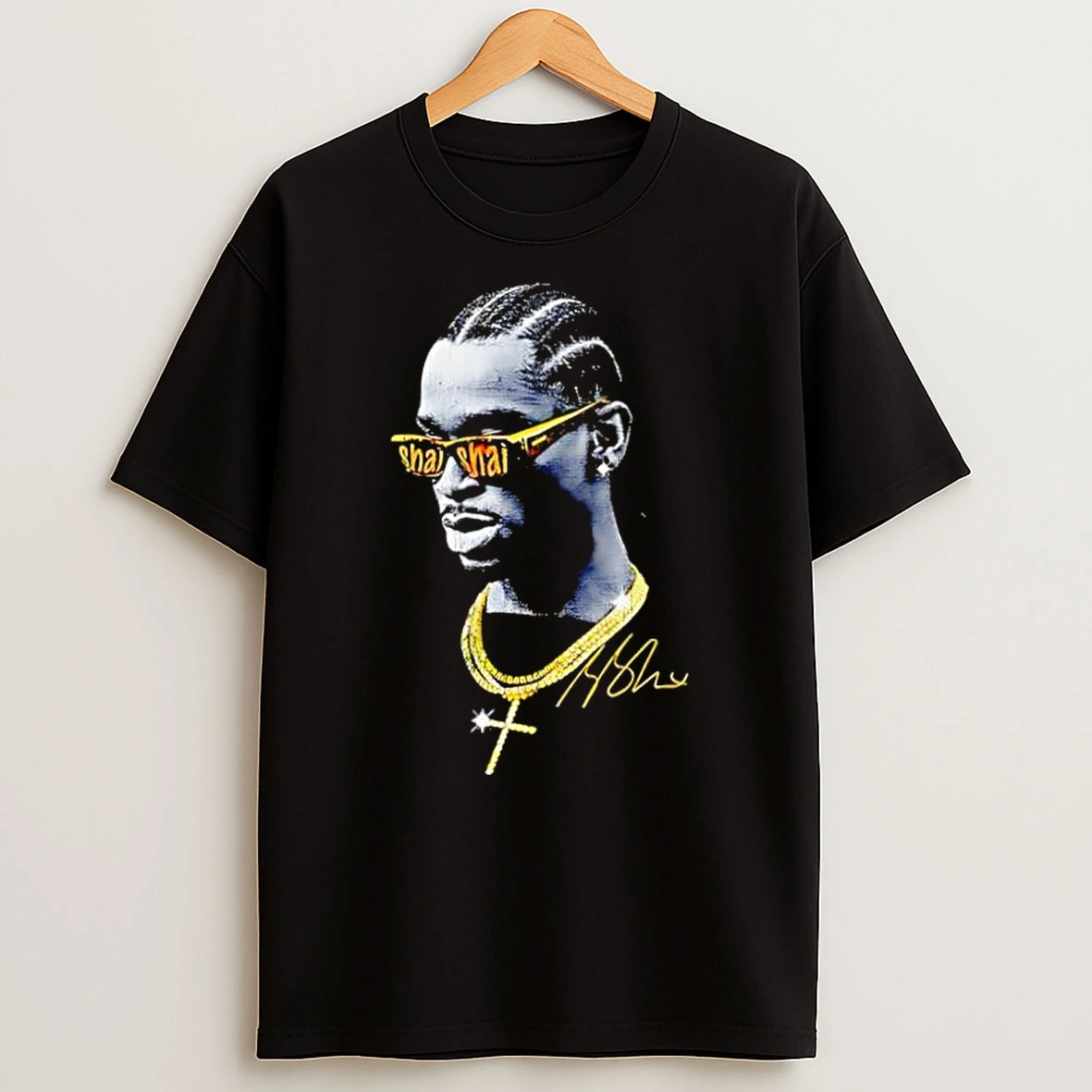 Pop Smoke Shai Gold Chain Diamond Cross Signature Shirts