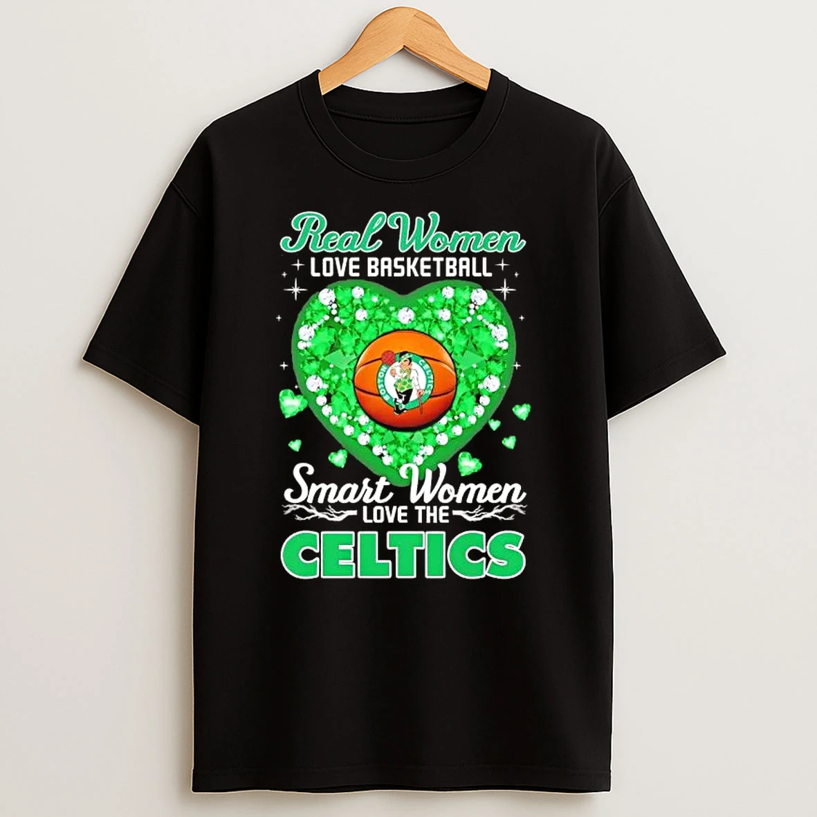 Real Women Love Basketball Smart Women Love The Boston Celtics Glitter Hearts Shirts