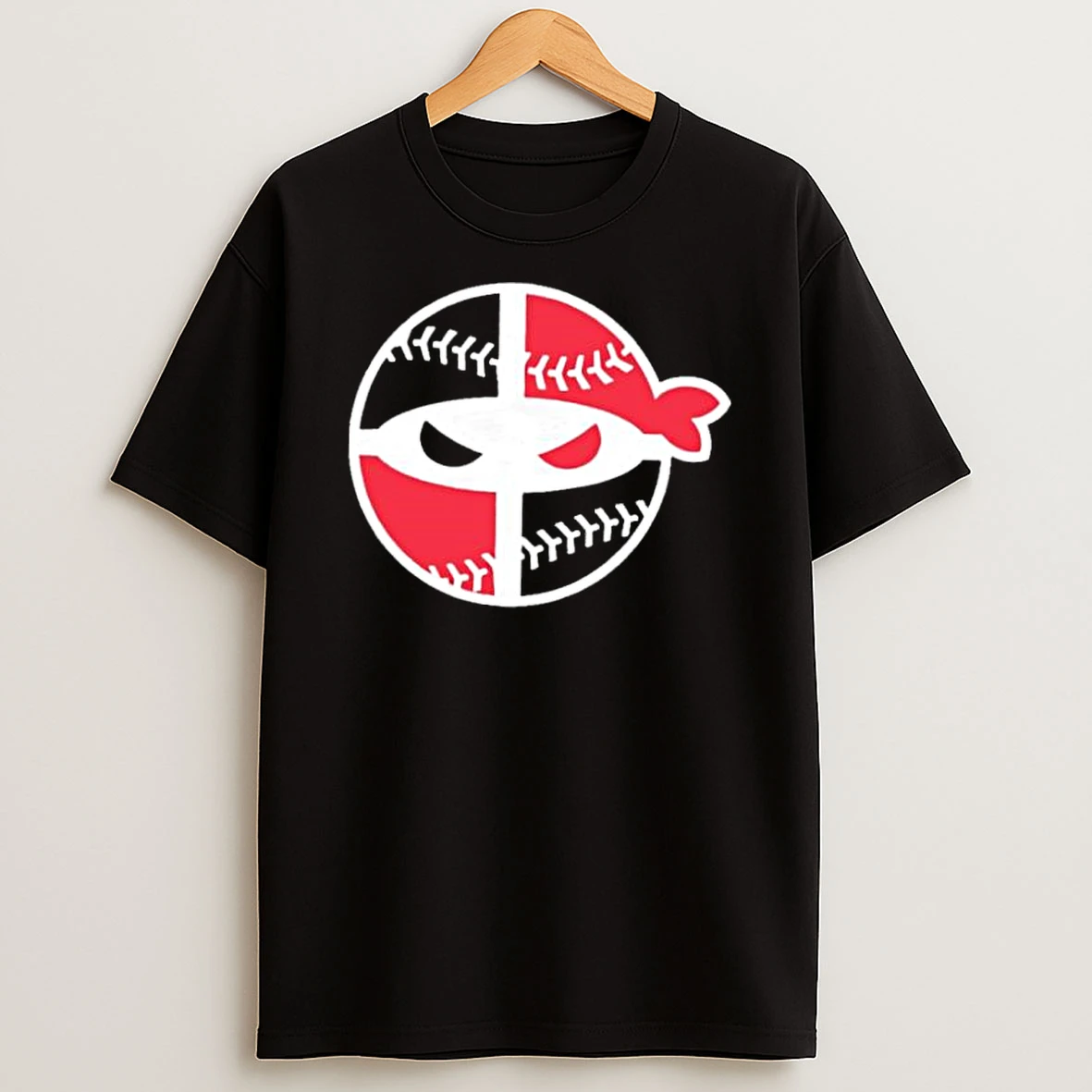 Red Black Ninja Baseball Mask Circular Graphic Sports Shirts