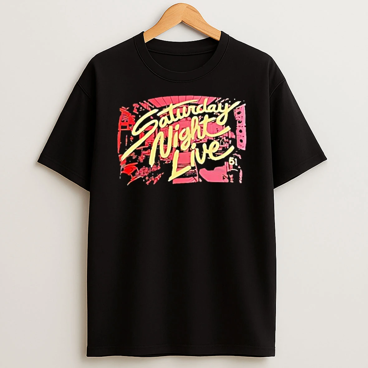 Saturday Night Live Studio Stage Pink Retro Script Logo Shirts