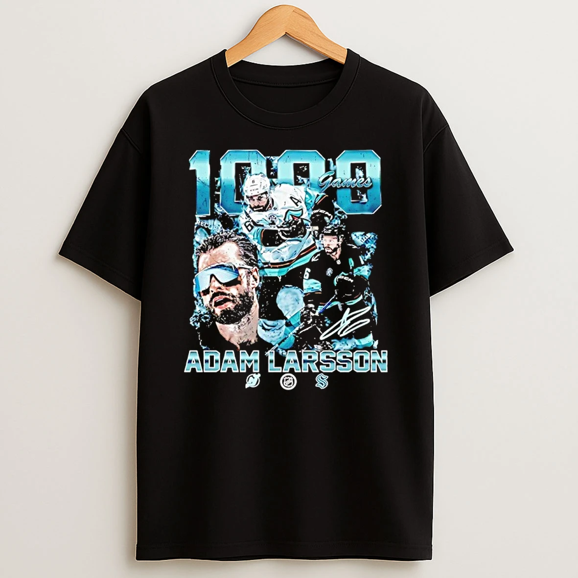 Seattle Kraken Adam Larsson 1000 Games Signature Shirts