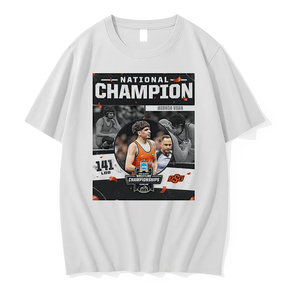 Sergio Vega 2026 Ncaa Mens Wrestling National Champion 141 Lbs Oklahoma State Cowboys Shirts