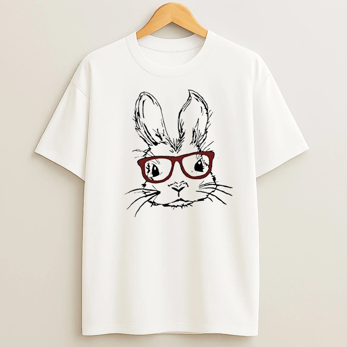 Sketch Rabbit Face Wearing Red Glasses Shirts