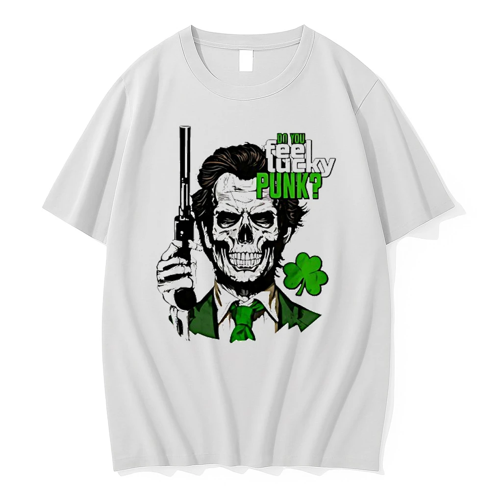 Skull Holding Gun Do You Feel Lucky Punk Shamrock Shirts