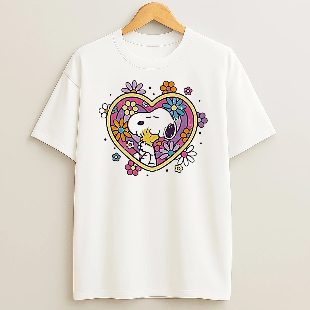 Snoopy Hug Woodstock Heart Flowers Shirts
