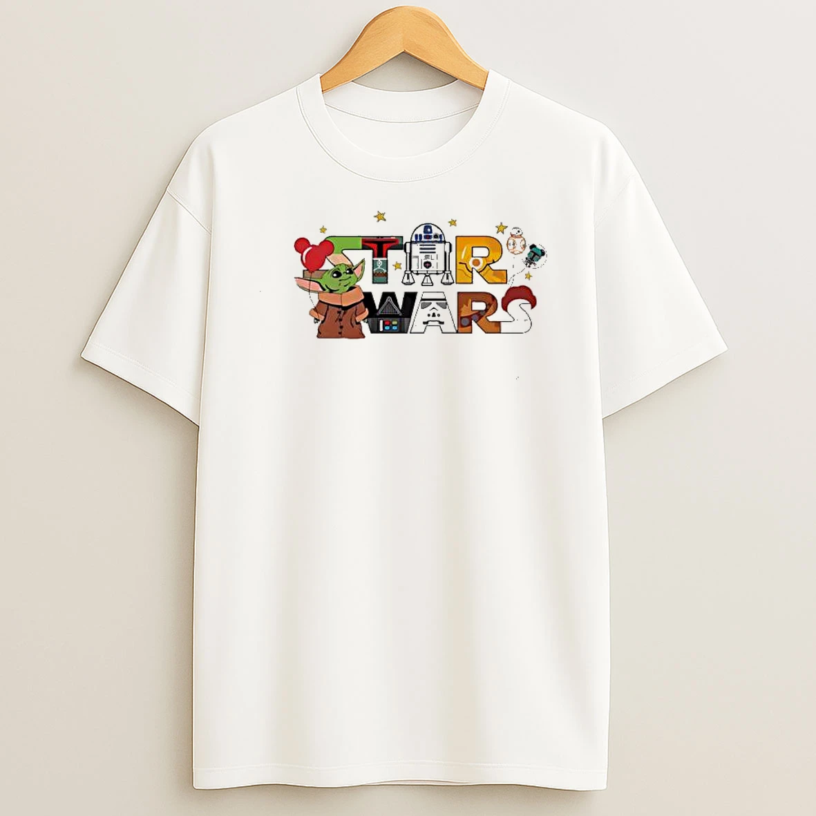 Star Wars Grogu R2 D2 And Character Letter Collage Shirts