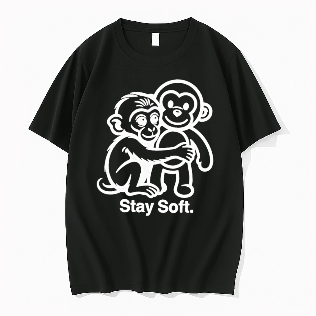 Stay Soft Monkey Hugging Monkey White Line Art Shirts
