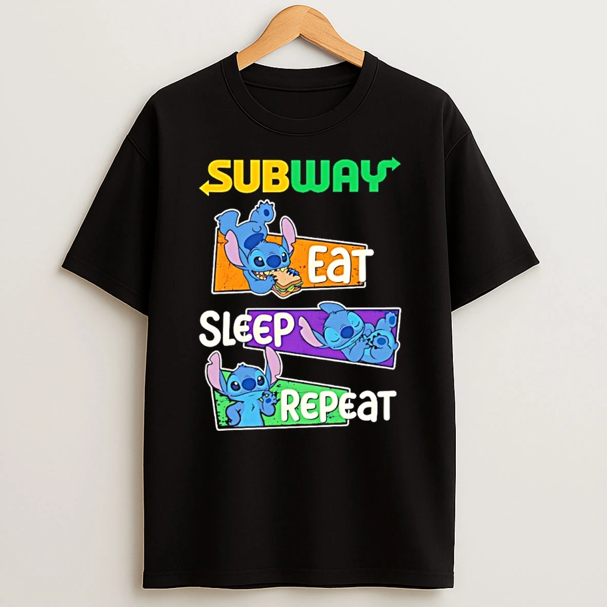 Stitch Eat Sleep Repeat Subway Logo Shirts