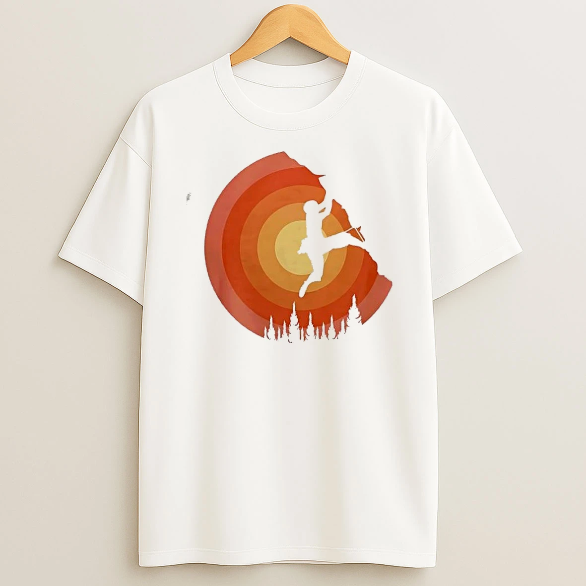 Sun Over Pines Rock Climber Silhouette Shirts