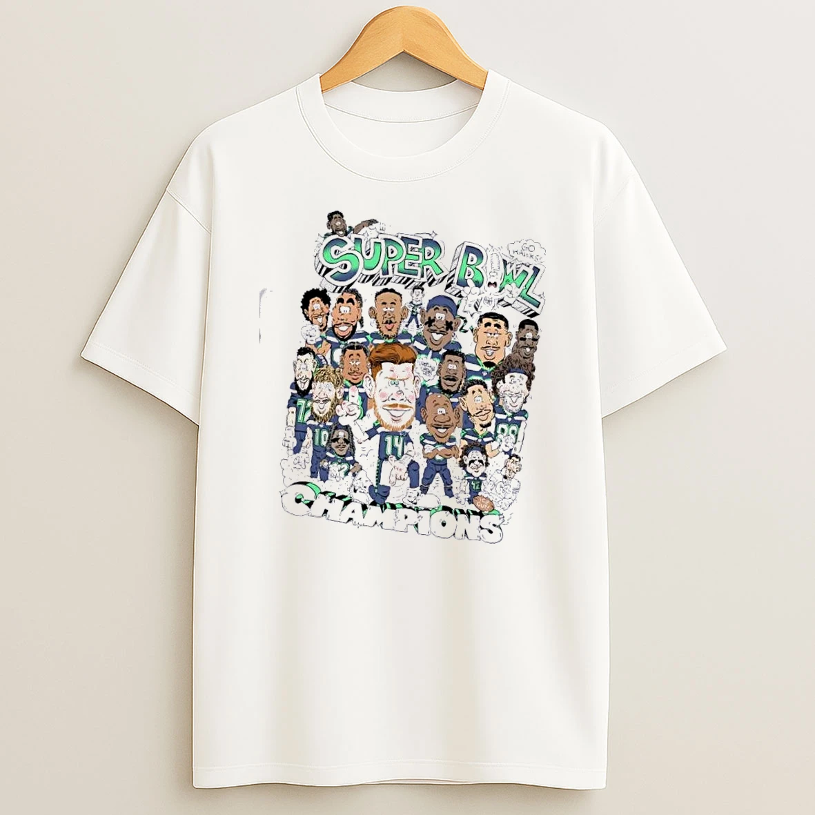 Super Bowl Lx Champions Seattle Seahawks Football Players Caricature Shirts
