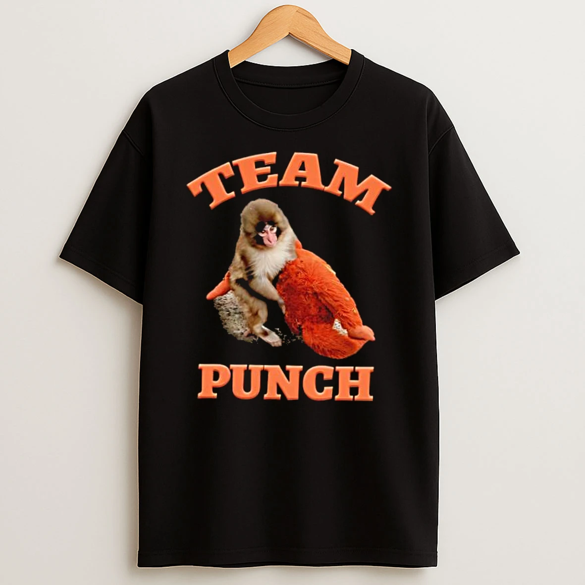 Team Punch Japanese Macaque Monkey Holding Orange Plush Toy Shirts
