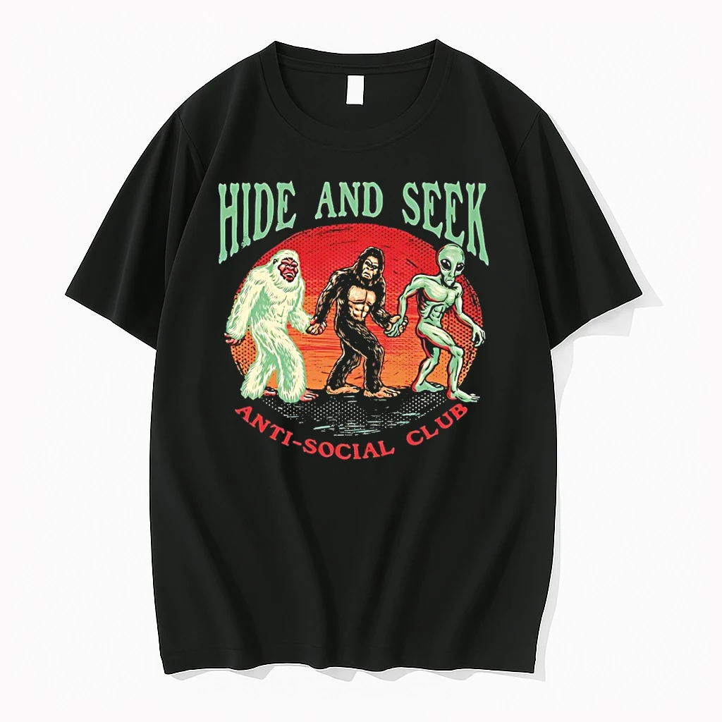 The Yeti The Sasquatch And The Little Green Man Hide And Seek Antisocial Club Shirts