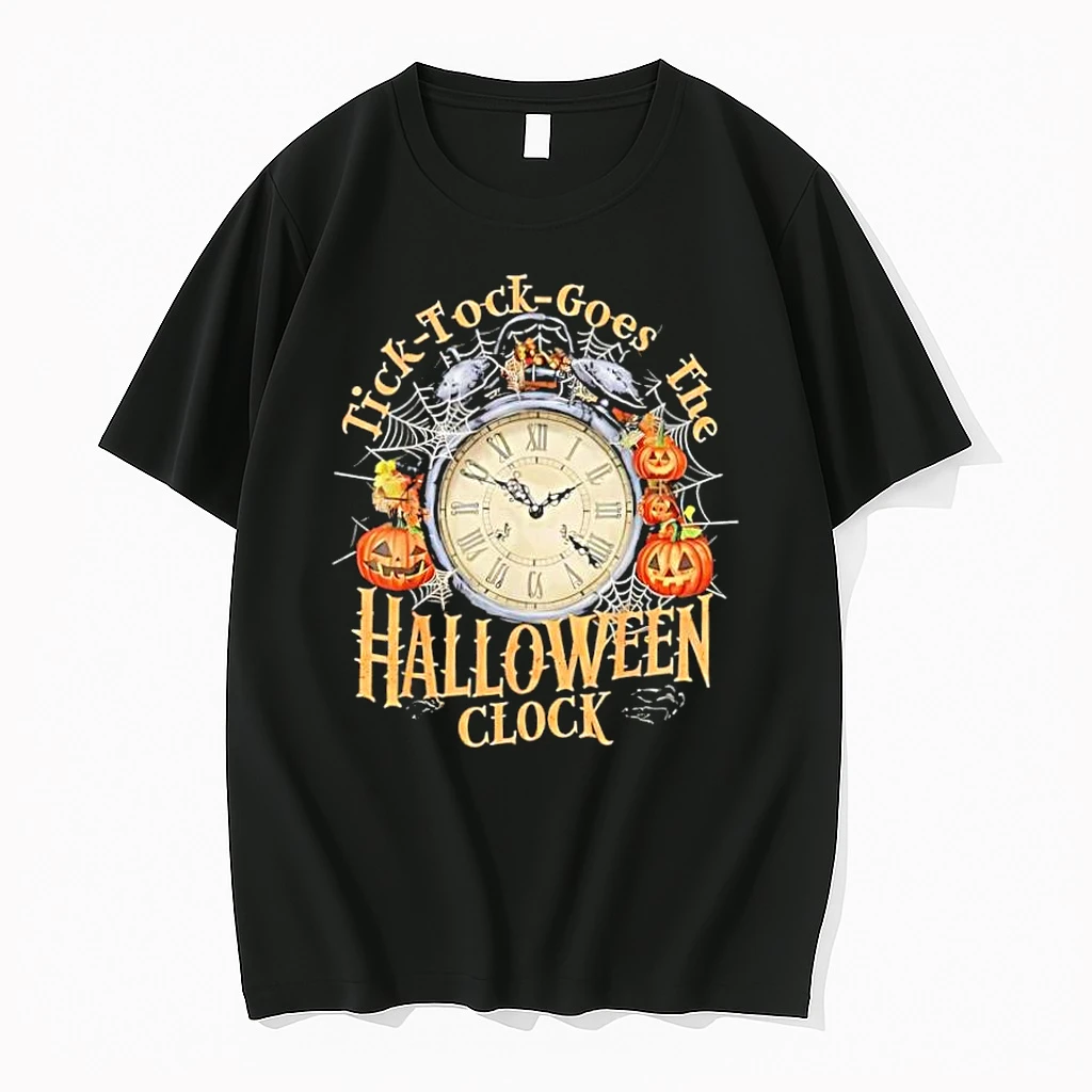 Tick Tock Goes The Halloween Clock Pumpkin Spider Web Shirts