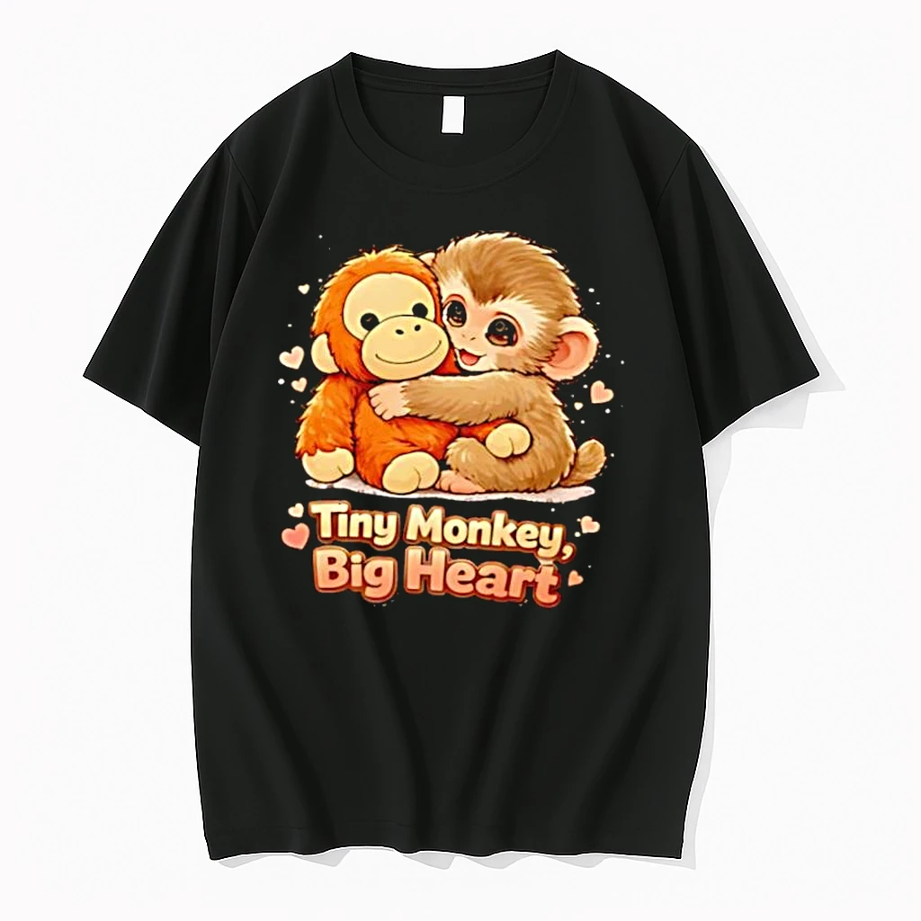 Tiny Monkey Big Heart Brown Monkey Hugging Orange Monkey Shirts