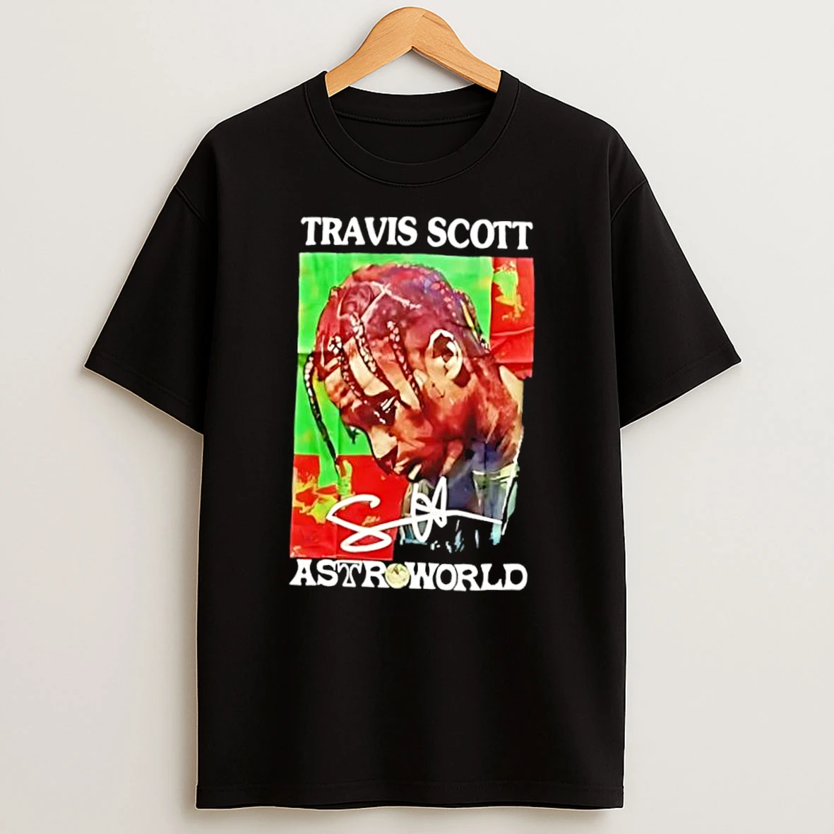 Travis Scott Astroworld Portrait Signature Graphic Design Shirts
