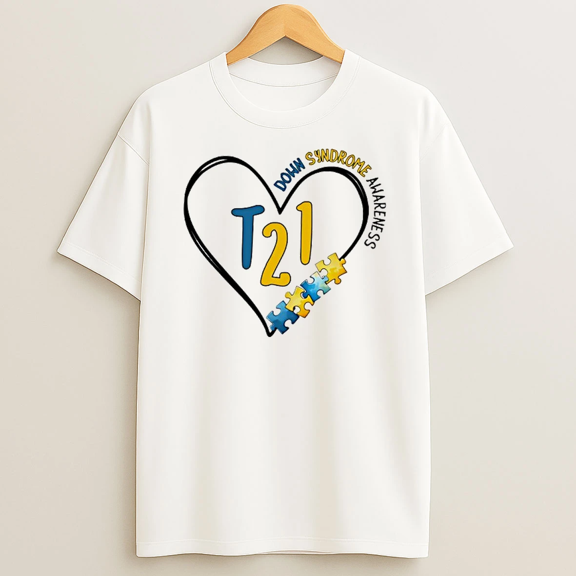 Trisomy 21 Down Syndrome Awareness Heart Puzzle Style Shirts