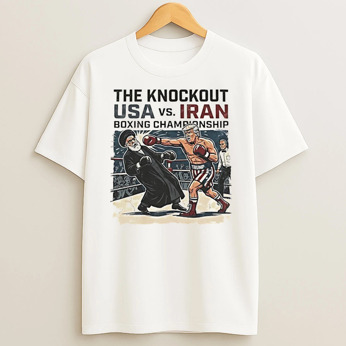 Trump Knockout Ayatollah Ali Khamenei 2026 Usa Vs Iran Boxing Championship Funny Shirts