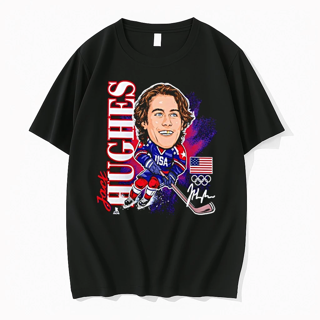 Usa Hockey Jack Hughes Gold Medal Caricature Shirts