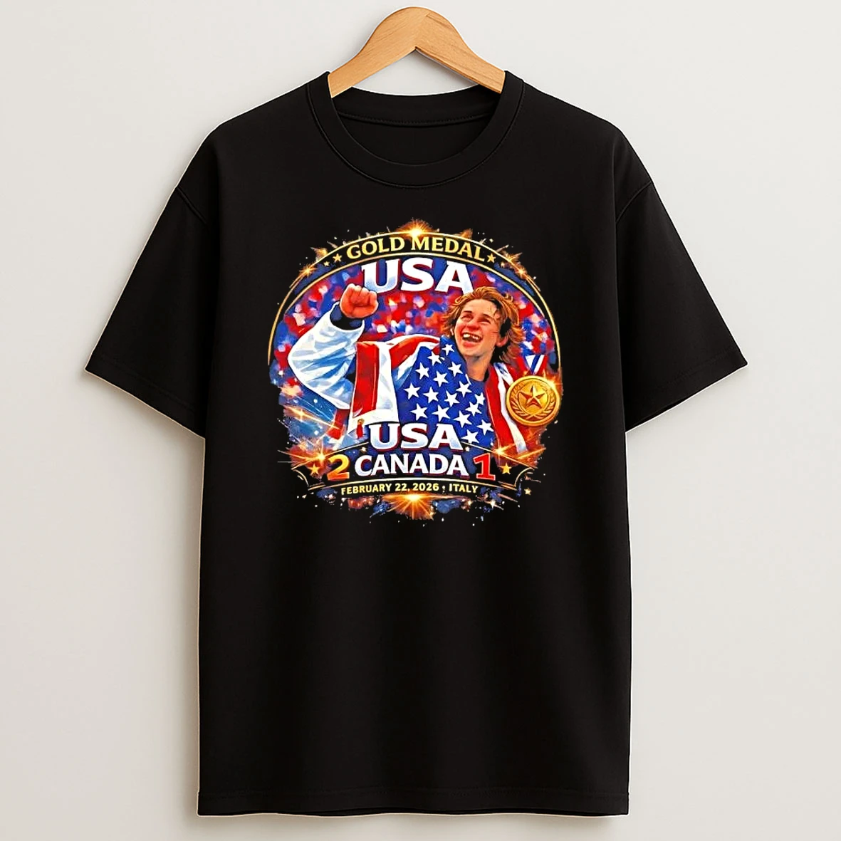 Usa Olympic Gold Medal Hockey 2026 Jack Hughes Golden Goal Vs Canada Shirts