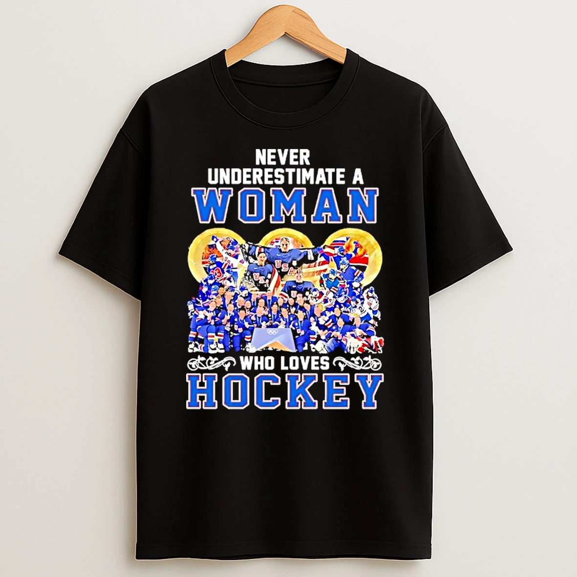 Usa Women Hockey Never Underestimate A Woman Who Loves Hockey Graphic Shirts