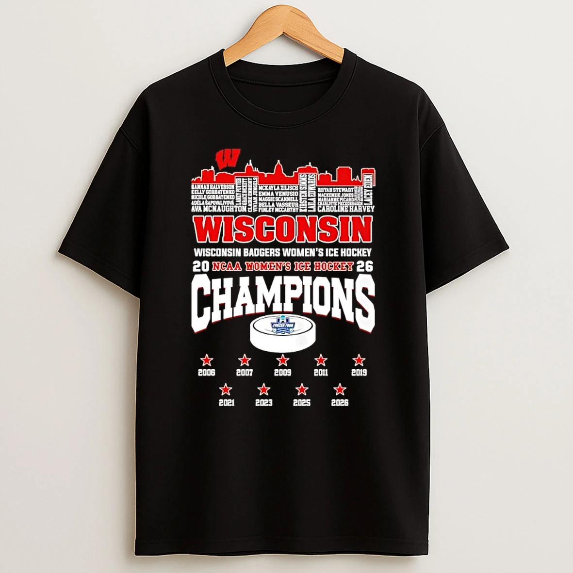 Wisconsin Badgers Womens Ice Hockey 2026 Champions Skyline City Shirts