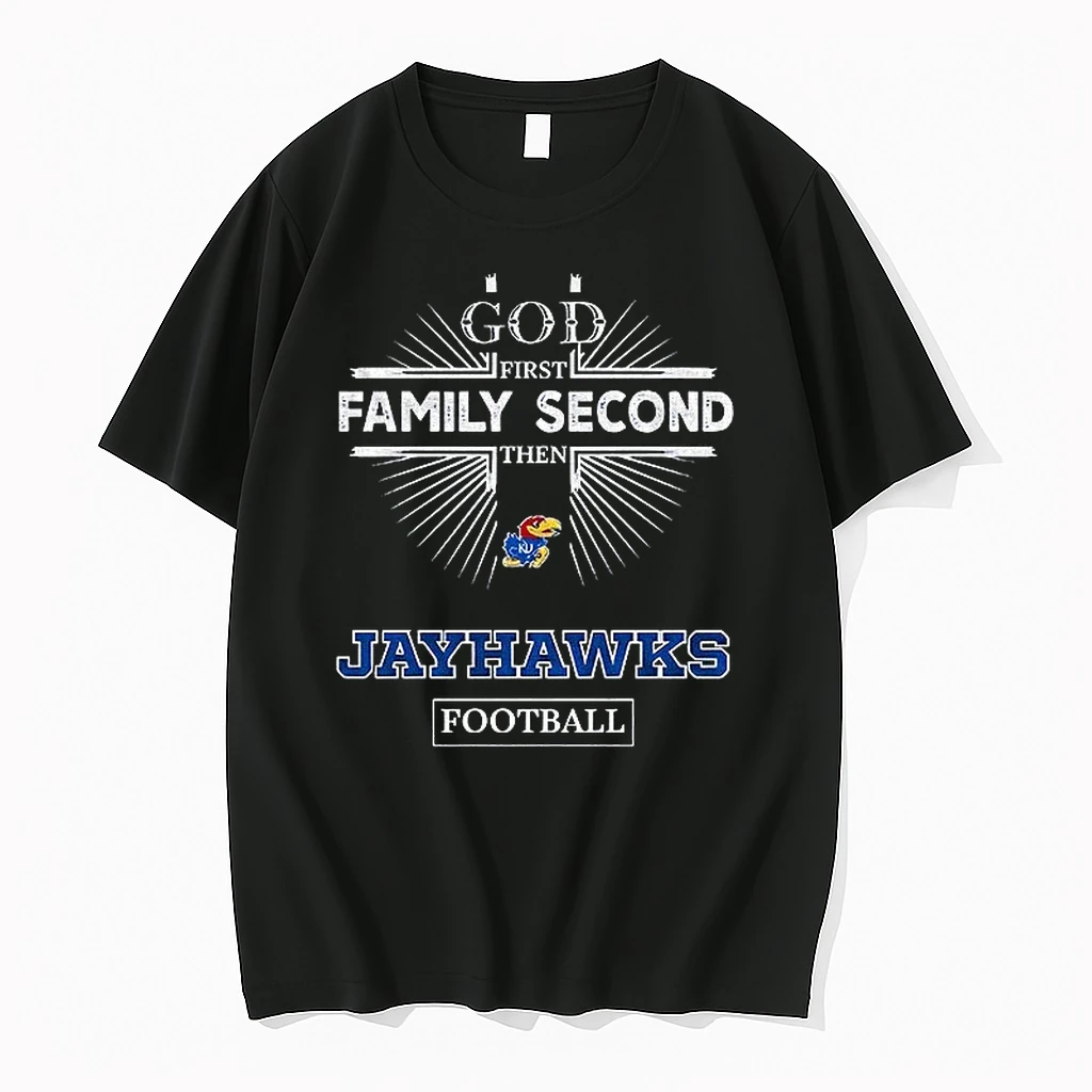 2ys1kek6 God First Family Second Then Kansas Jayhawks Football Shirts