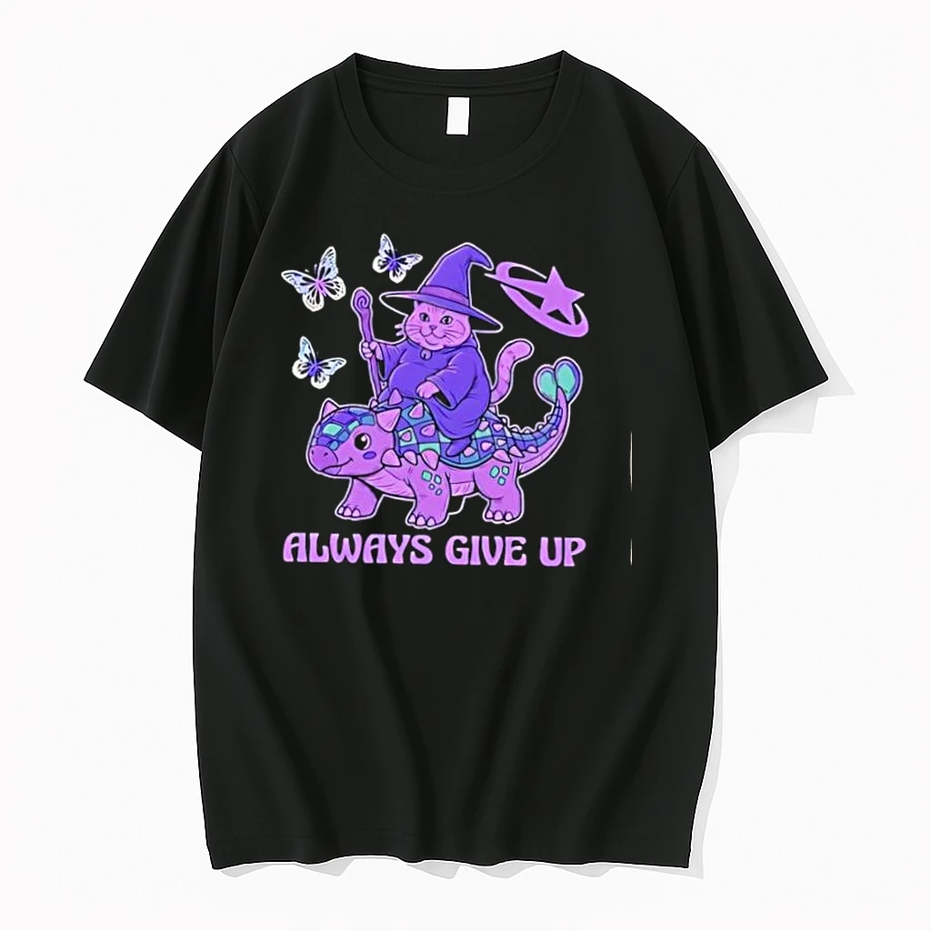 Always Give Up Wizard Cat Riding Dinosaur Shirts