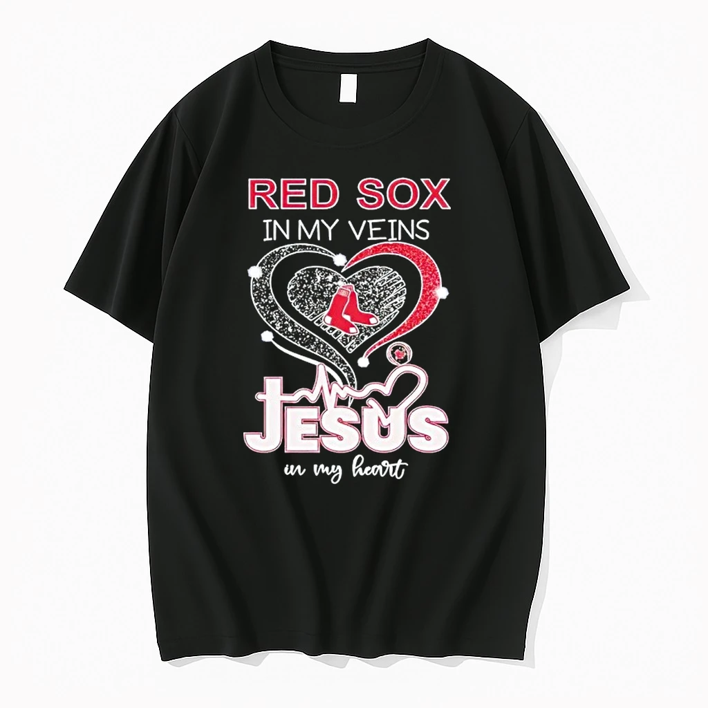 Boston Red Sox In My Veins Jesus In My Heart Diamond Heart Shirts