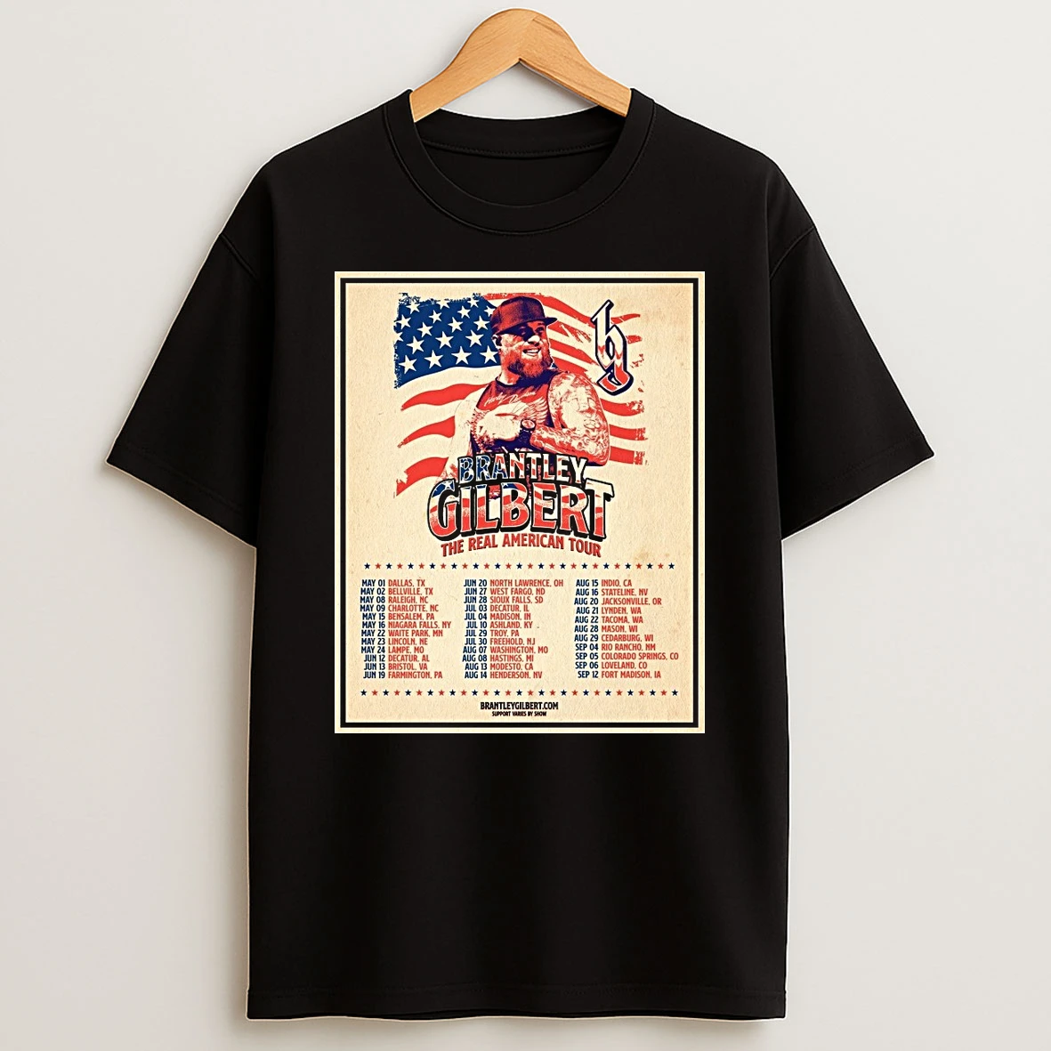 Brantley Gilbert The Real American Tour 2026 Schedule Country Music Fan Shirts