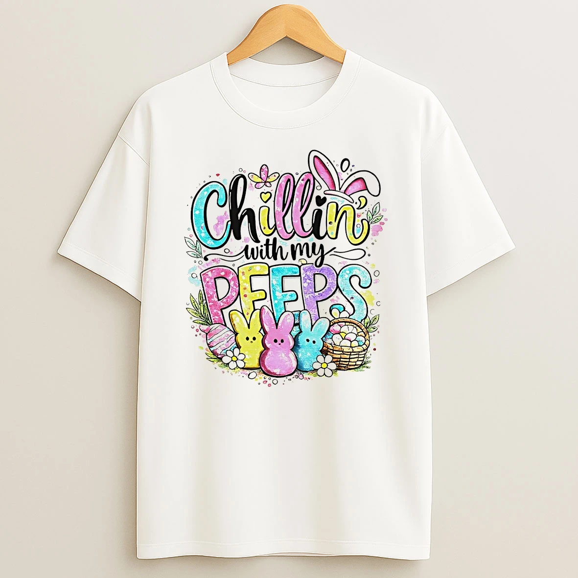 Bunny Chillin With My Peeps Easter Day Shirts