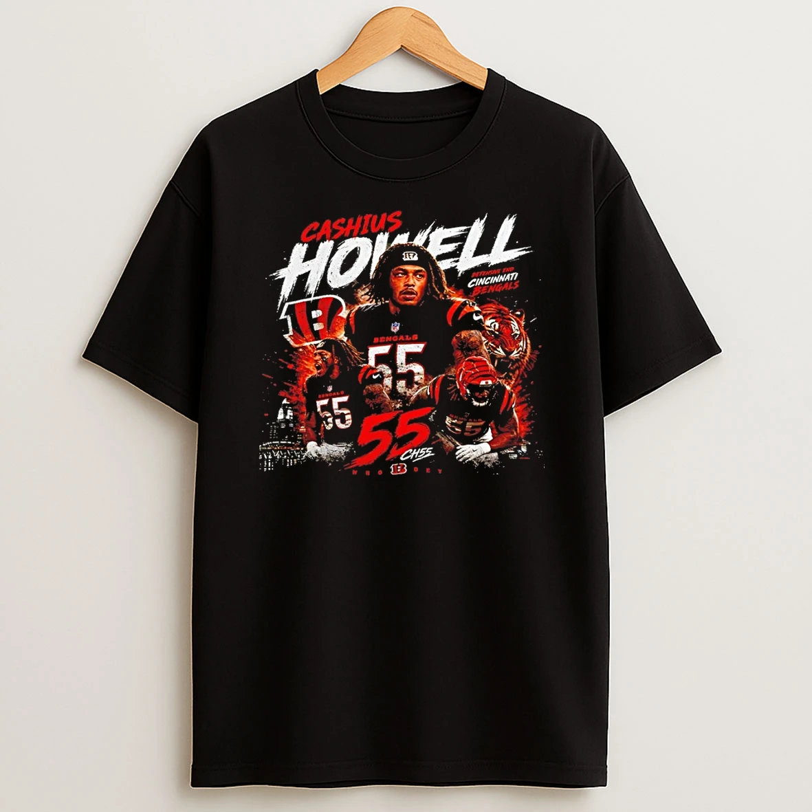 Cashius Howell 55 Cincinnati Bengals Football Player Tribute Graphic Shirts