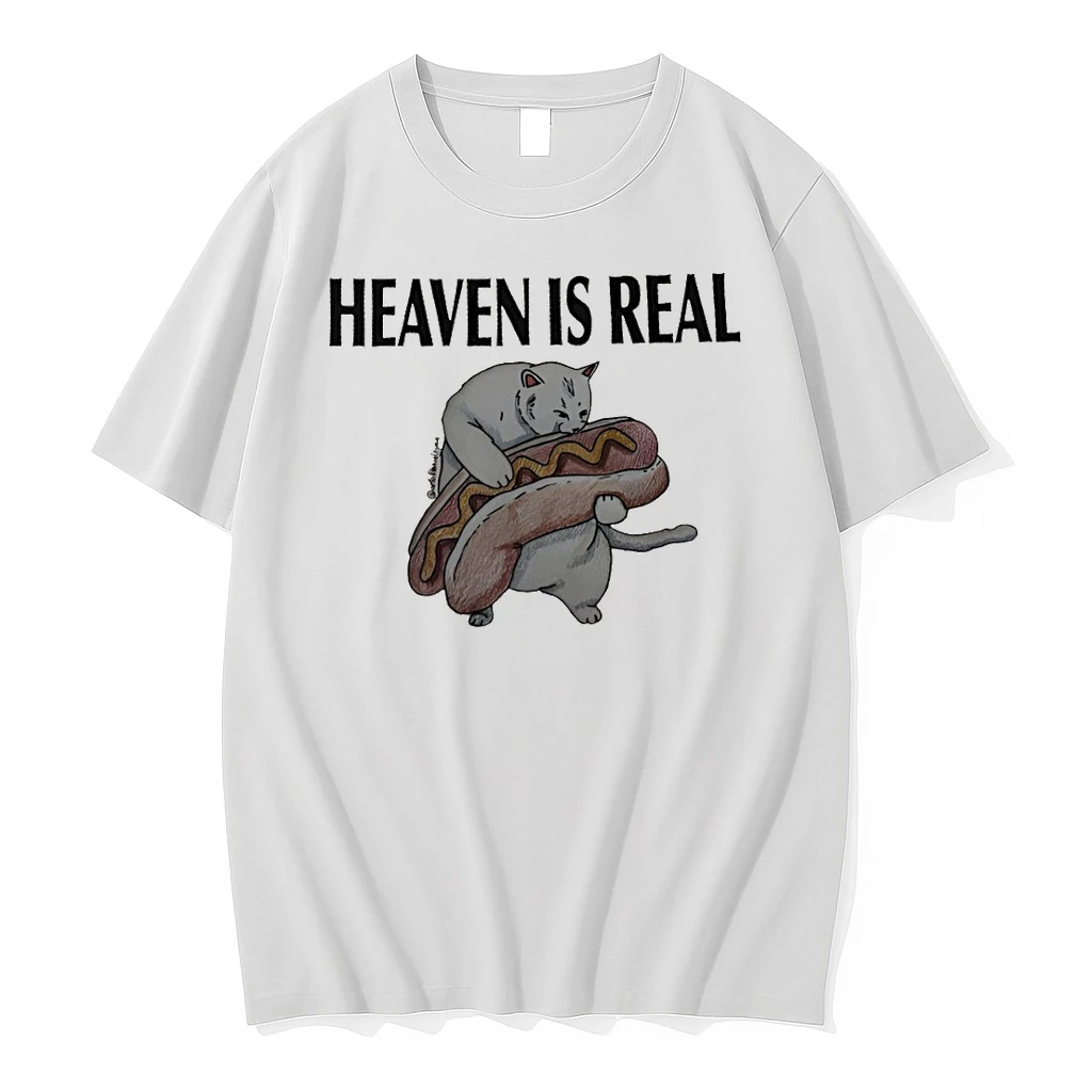 Cat Hug Hot Dog Heaven Is Real Funny Meme Shirts