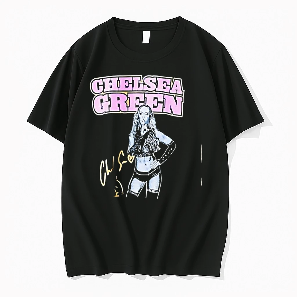 Chelsea Green Wwe Pink Text Portrait Signature Owl Logo Shirts