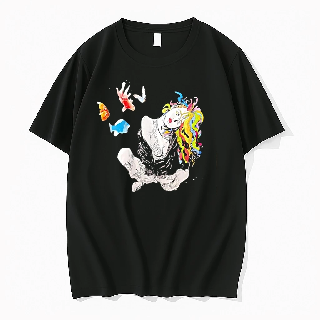 Colorful Hair Girl With Butterflies And Fish Shirts